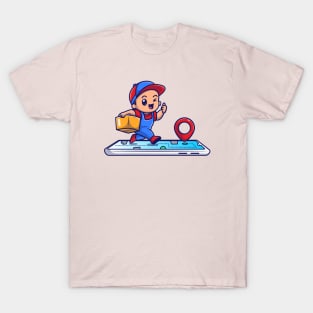 Cute Courier Delivery Online Package Cartoon T-Shirt